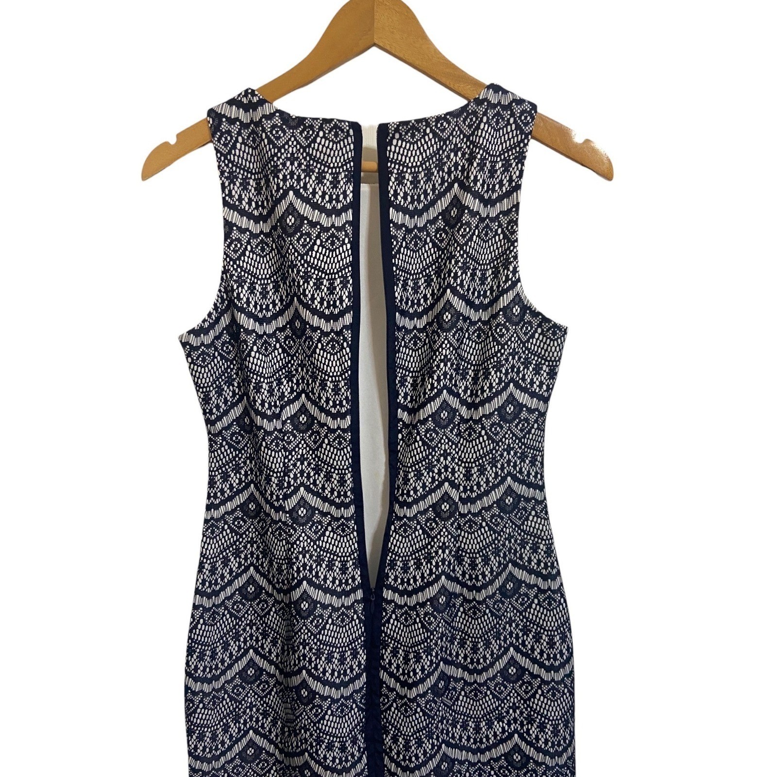 Jessica Simpson Navy White Scalloped Lace Sheath Eyelet Dress Career Formal 4