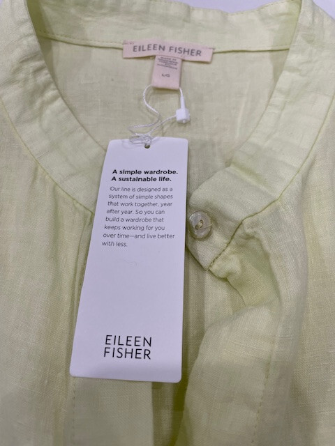 NWT! EILEEN FISHER $248 L ‘Citrus’ Lemon yellow Mandarin Collar Dress Mach Wash