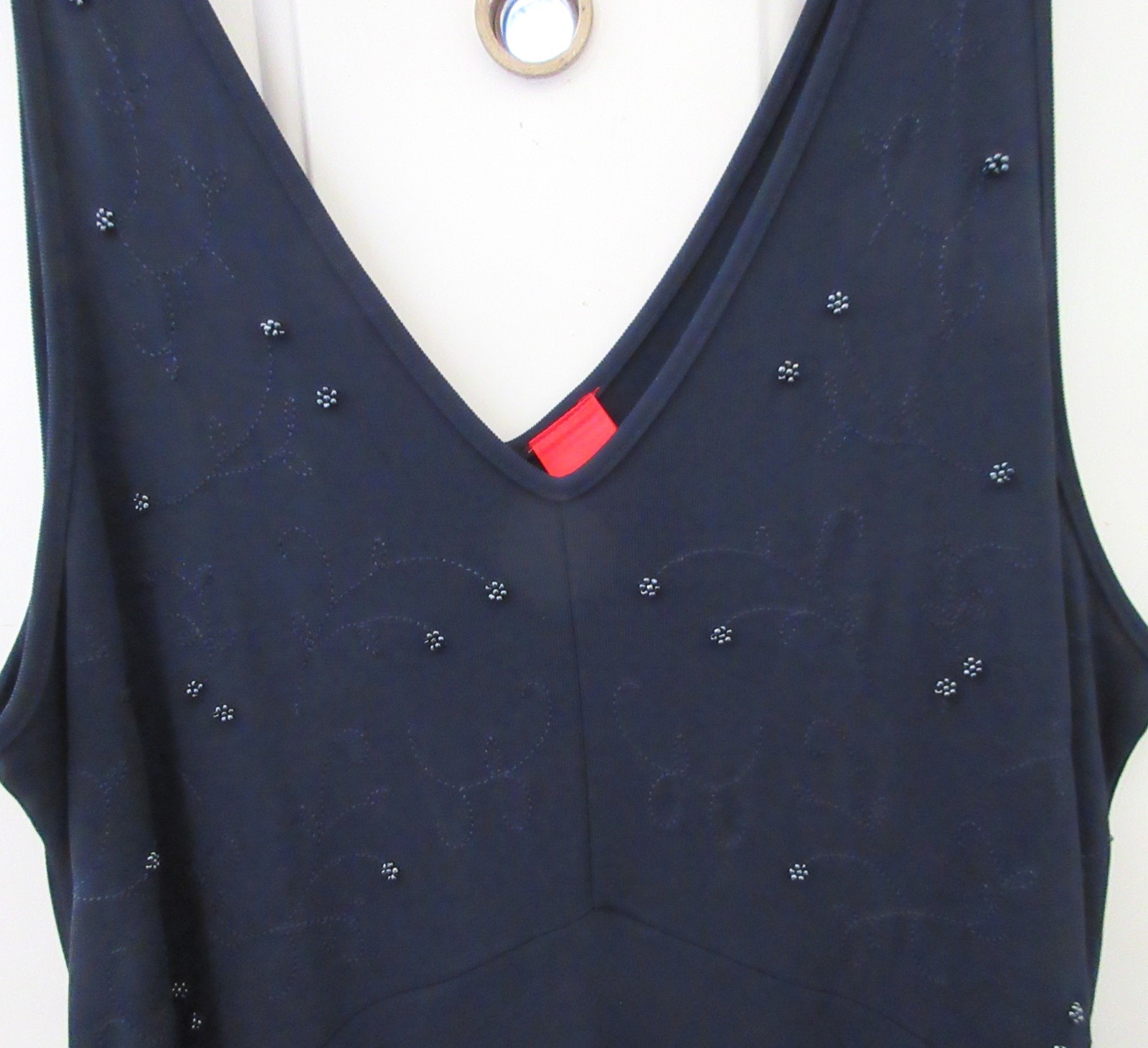 Liz Claiborne Woman’s Long Dress sz L Navy Blue Sleeveless V Neck V Back