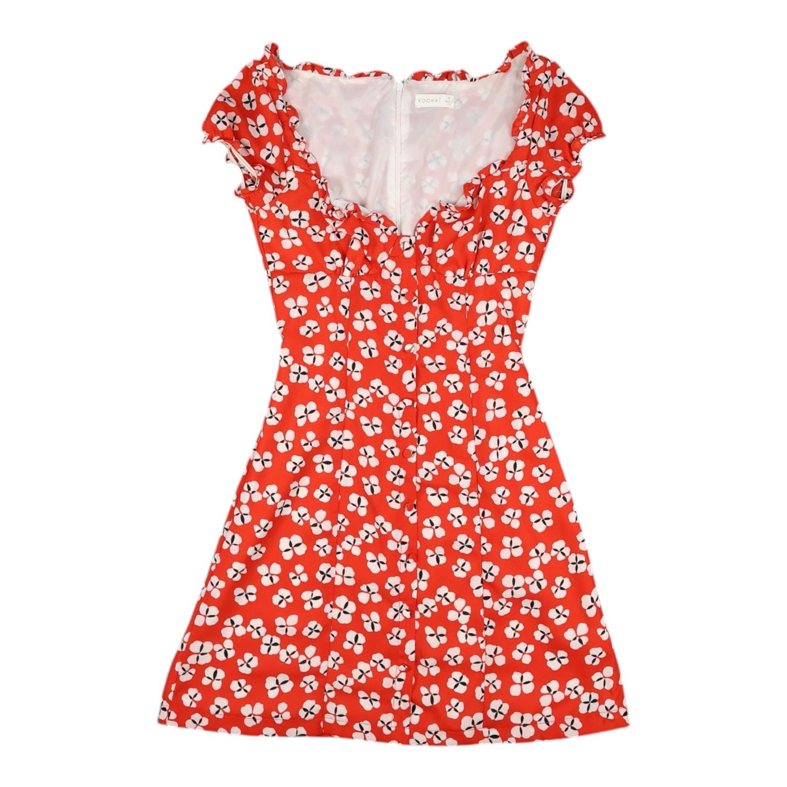 Kookai Dress Womens MEDIUM Poppy Mini Floral Ruffle Neck Fit & Flare Size M
