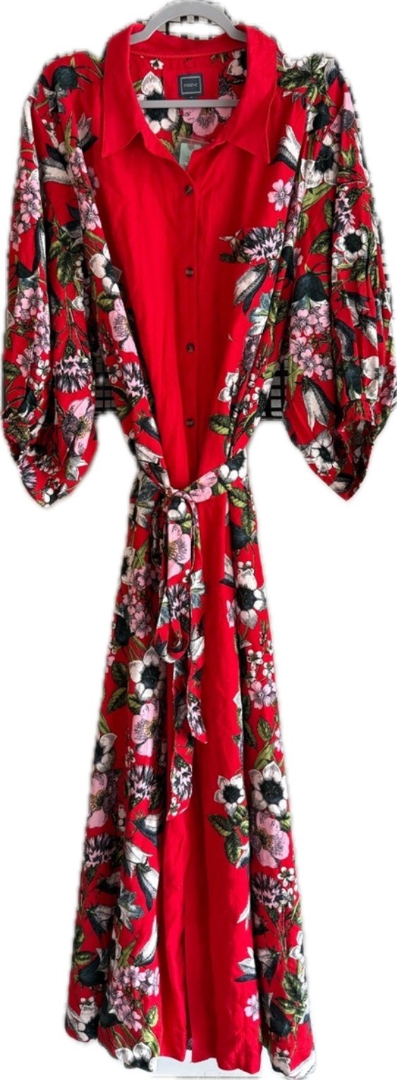 NWT Anthropologie Maeve Mona linen blend maxi red floral shirt dress sz S