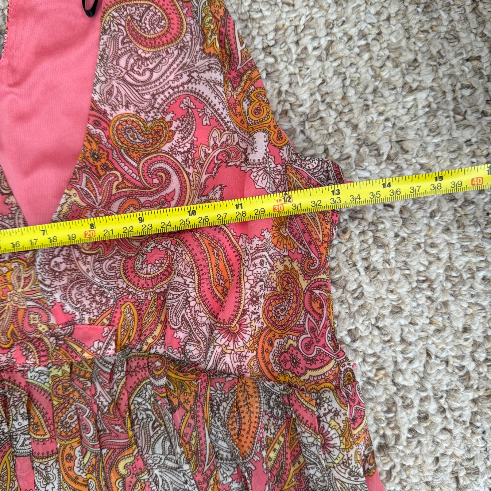 H&M Dress Pleated Deep V Neck Sleeveless Paisley Sz 2 Lined Button Zipper
