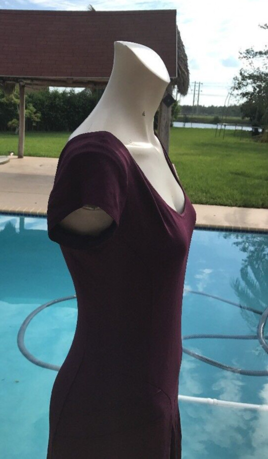 CELINE DEEP PURPLE STRETCH CAP SLEEVE CASUAL DRESS Sz 38 MADE IN FRANCE