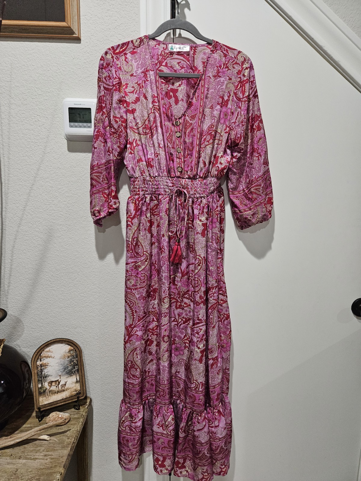 Zapogee Pink And Gold Maxi Bohemian Dress