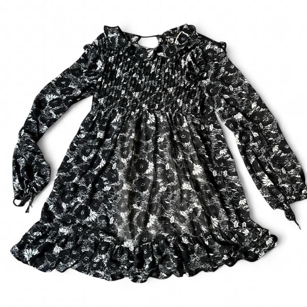 Free People “These Dreams” Mini Dress, black and white floral, lined, size XS