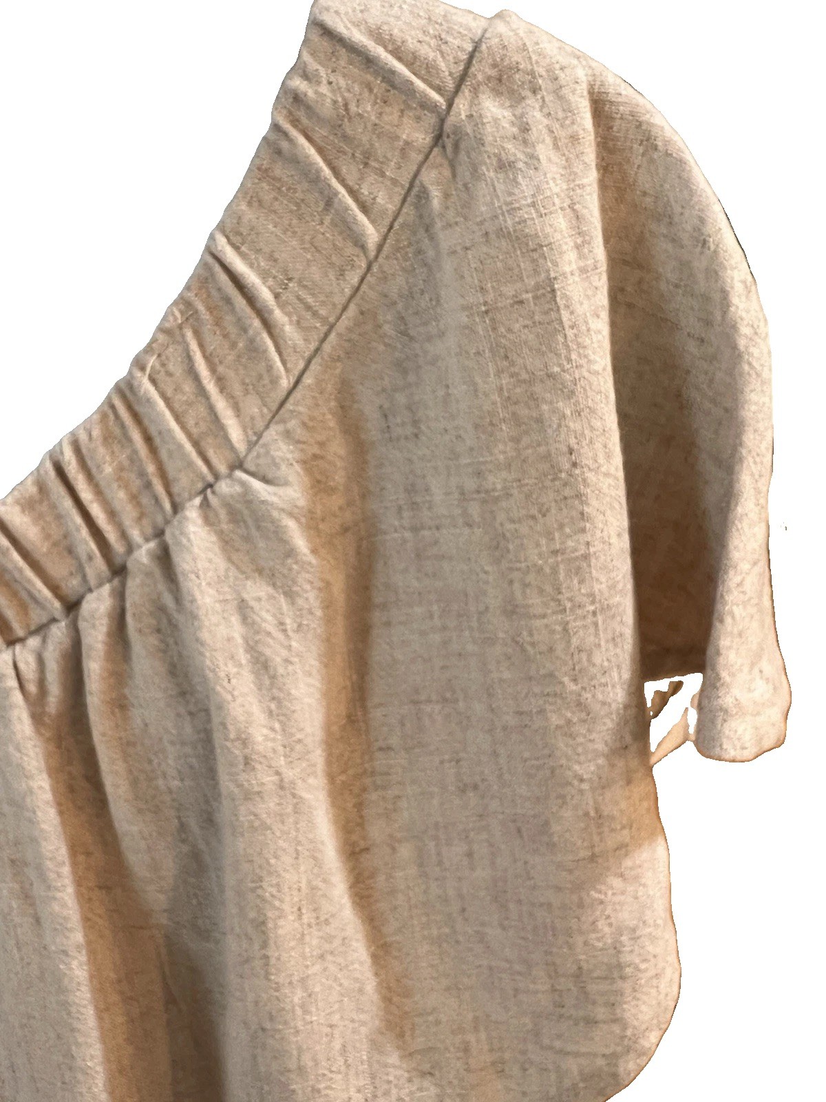 Pink Blush Oatmeal 100% Linen Off Shoulder Dress, Beach Cover, Pockets Size LRG