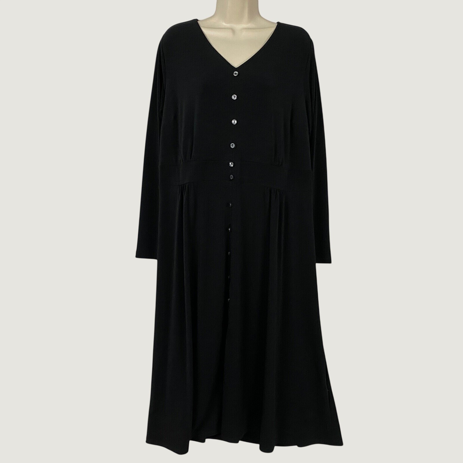 Talbots Midi Dress Womens 1X Solid Black Faux Button Front Stretch Knit Minimal