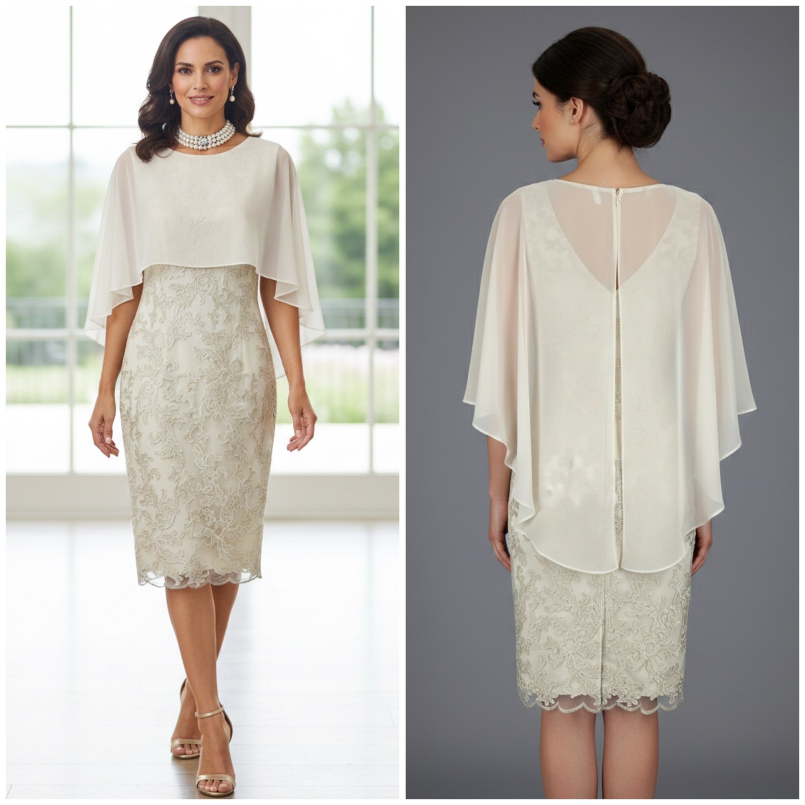 Gina Bacconi cream lace cape style mother of the bride/groom dress 12