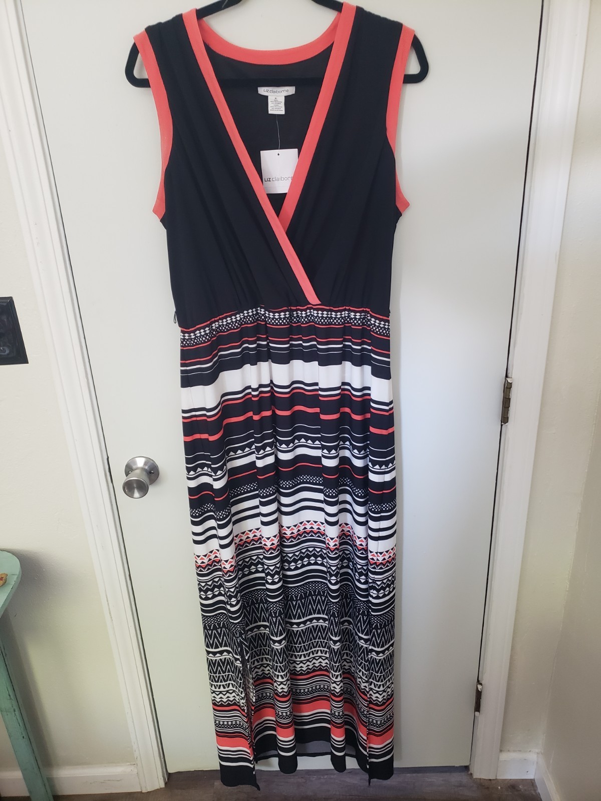 New Liz Claiborne Maxi dress Coral / Black pattern Women’s XL