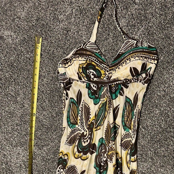 Alyn Paige New York Halter Maxi Dress Floral Boho Teal Brown Yellow Size L