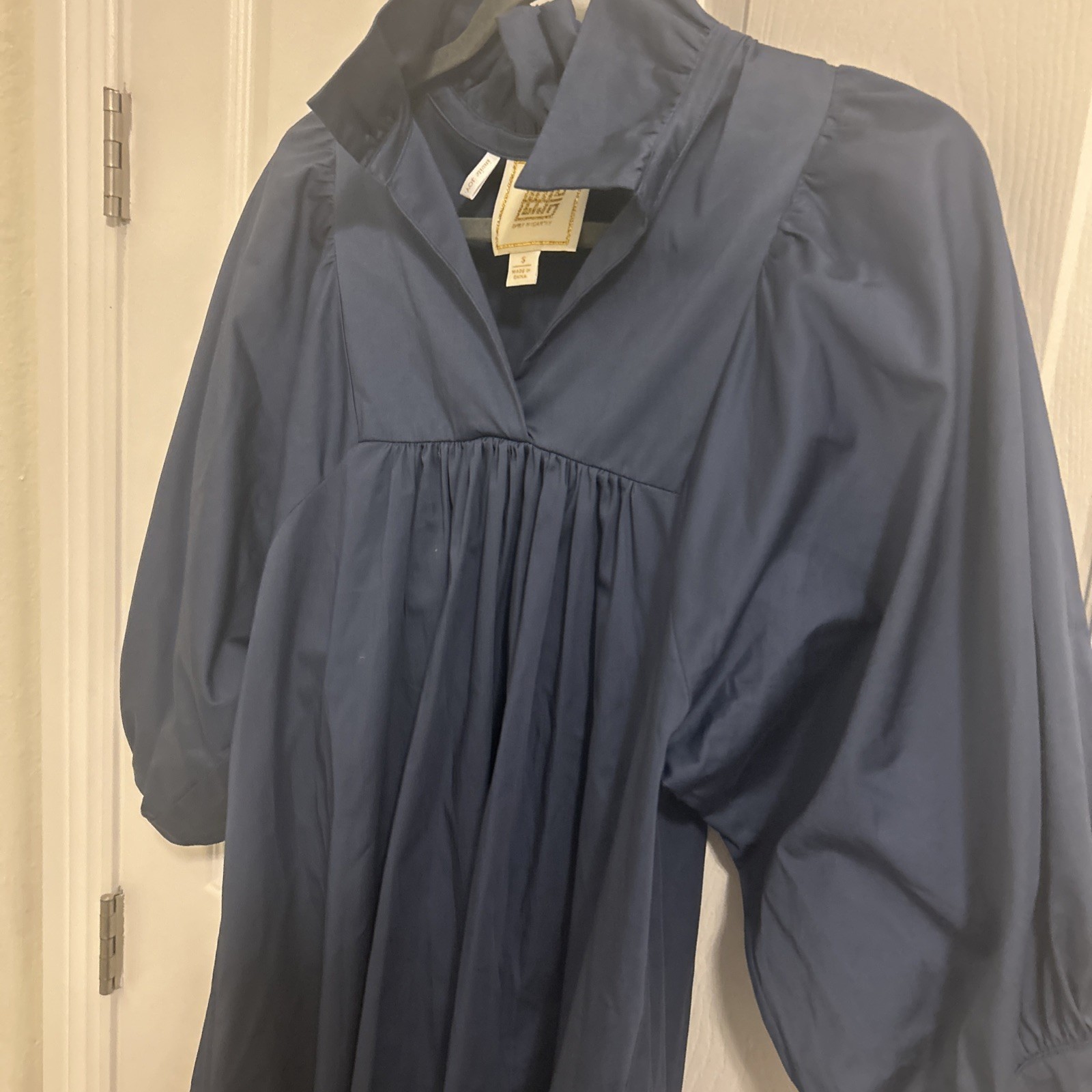 Emily McCarthy Stella Dress Delft Blue Puff Sleeve Womens S Invite Joy