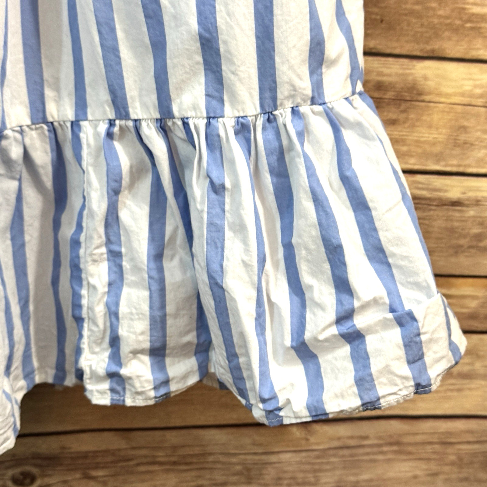 J.Crew Womens Blue White Vertical Stripe Tiered LS Poplin Mini Dress Nautical S
