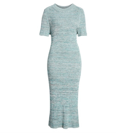 HUGO BOSS FIRSTANA SHORT SLEEVE KNITTED MULTI COLOR MOULINE FABRC MIDI DRESS L