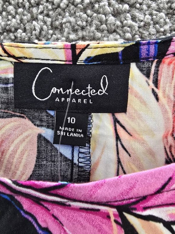Connected Printed Extended-Shoulder Midi Dress Women’s 10US Black Multi Pullover