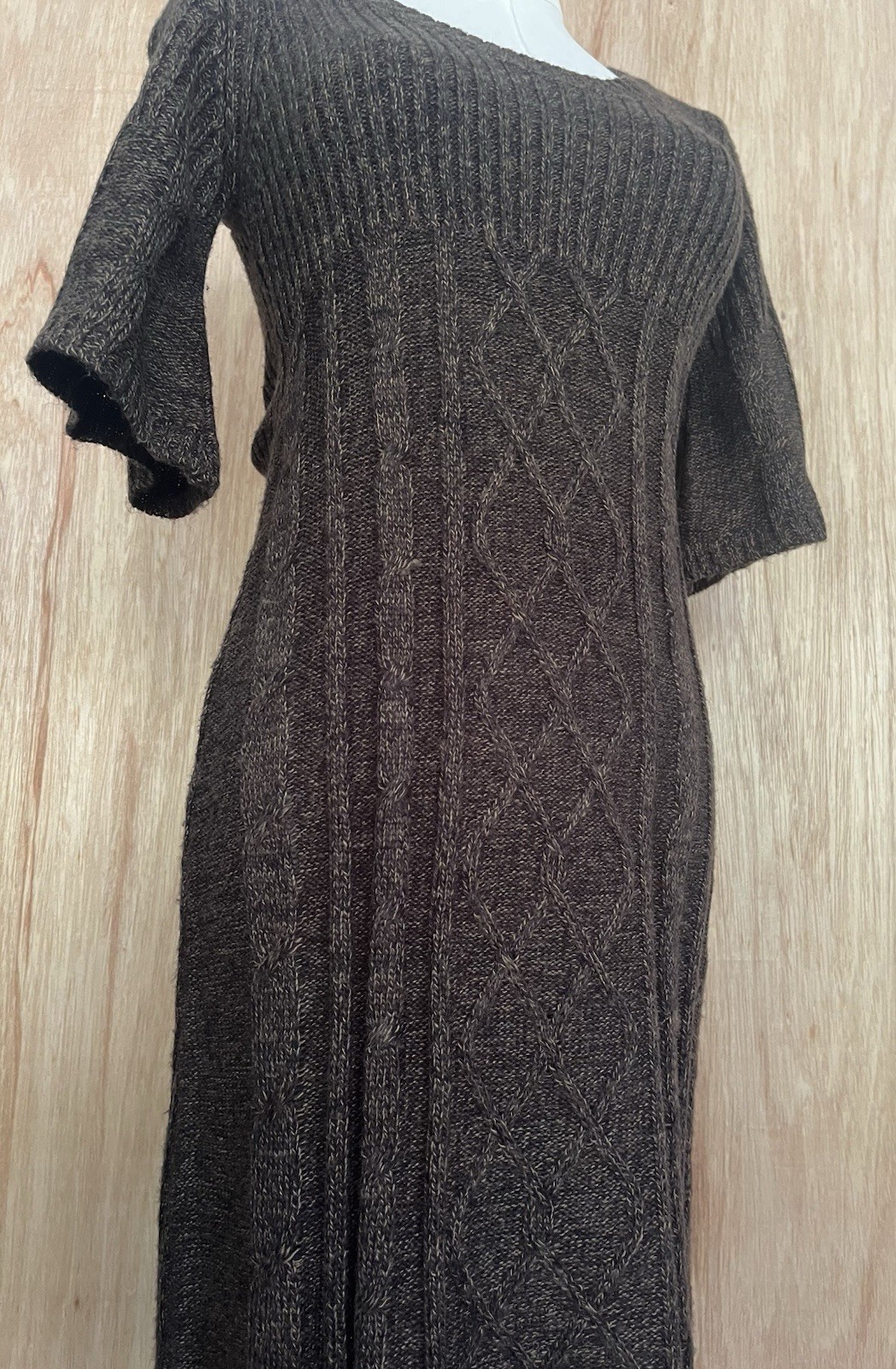 Pink Republic Brown Knit Sweater Bodycon Dress Bell Sleeve Rib Cable Size S Y2K