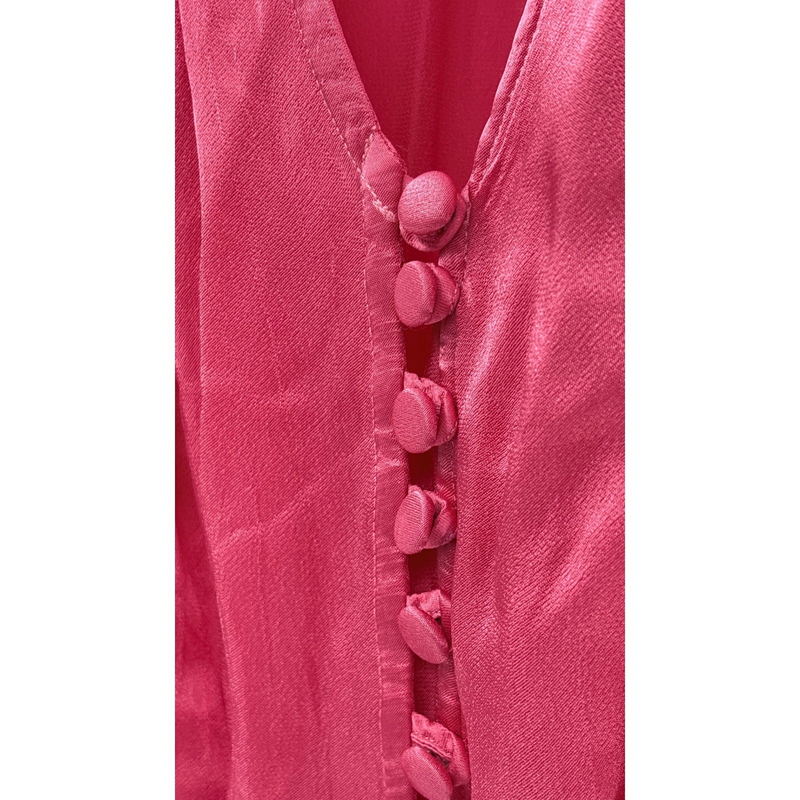 Ghost London Meryl Midi Dress Button Fairycore V Neck Satin XS Pink Long Sleeve