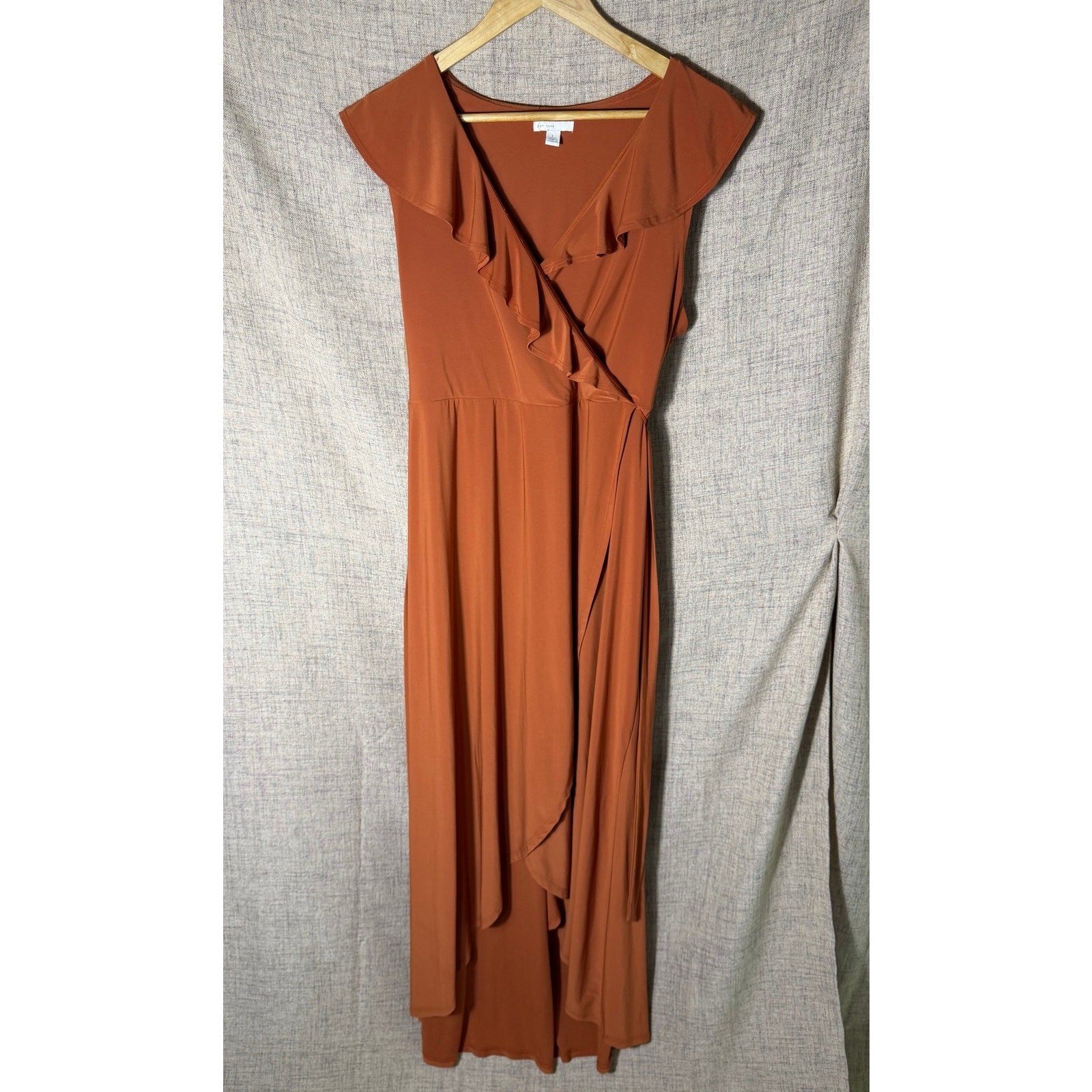 EST. 1946 Terracotta Ruffle Wrap Maxi Dress Sleeveless Faux Wrap Women’s Large