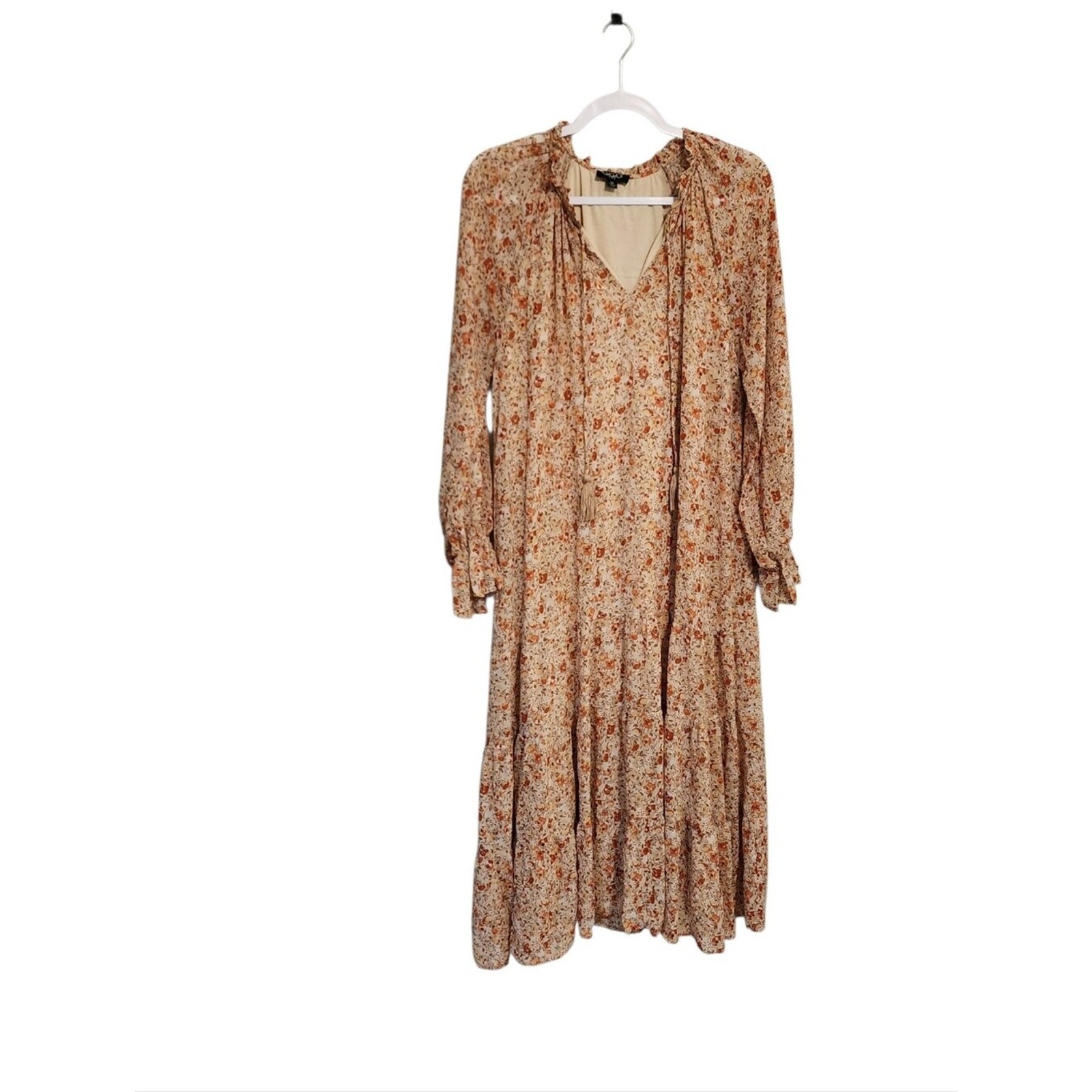 GiGio Floral Chiffon Oversized Maxi Dress M Tiered Prairie Cottagecore Boho