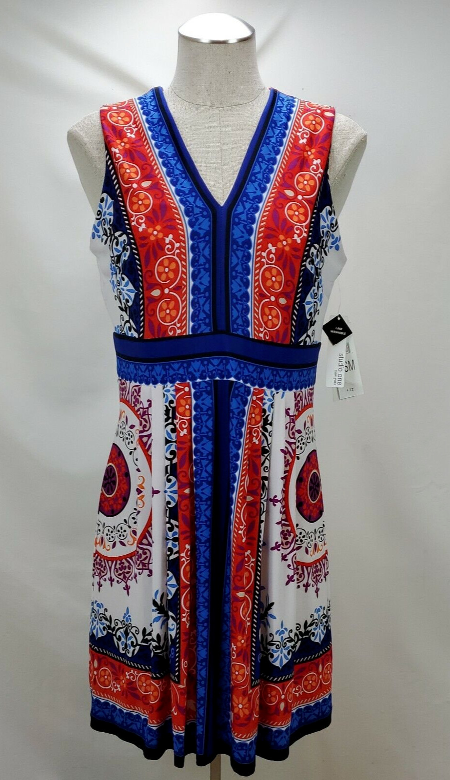 Studio One New York Floral Sleeveless Sheath Dress Size PS Petite Small Red Blue