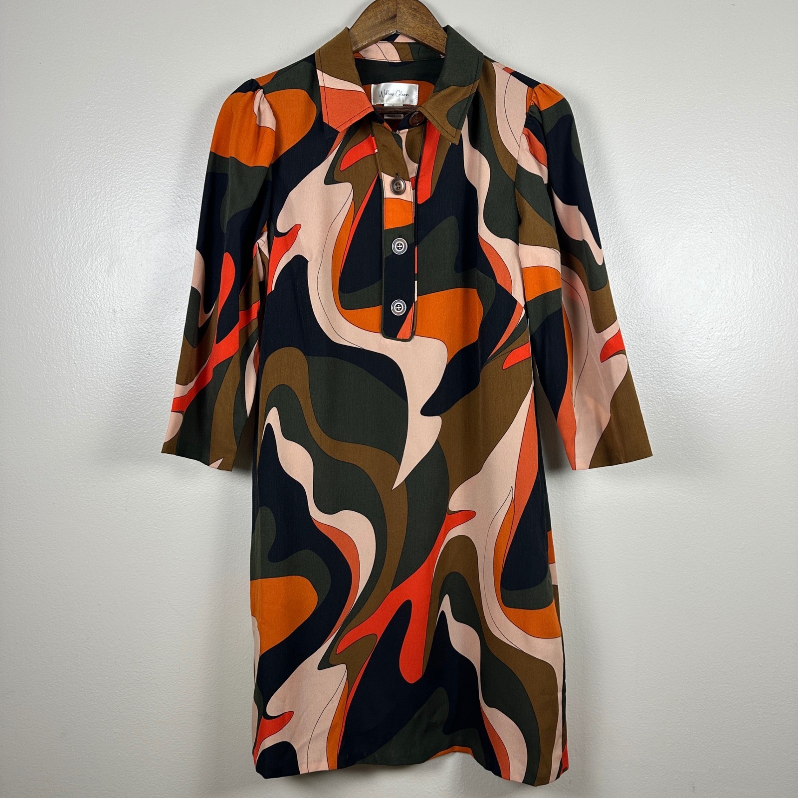 Willow Glenn Women’s 8 Shift Dress Orange Green Brown Mod Psychedelic Funky NEW