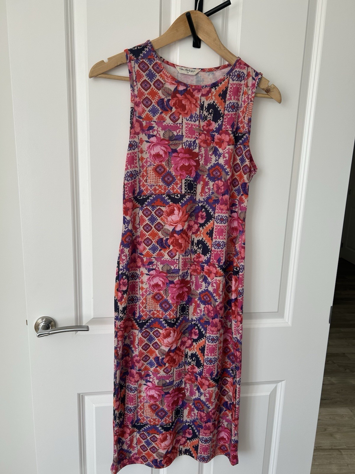 Miss Selfridge Floral Midi Pencil Dress Size 12 Soft Stretch Pink Purple Bodycon