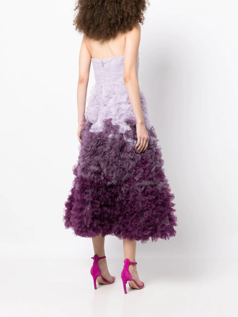 $895 NEW Marchesa Notte Ombre Strapless Tulle Dress Aubergine Purple Lilac 12