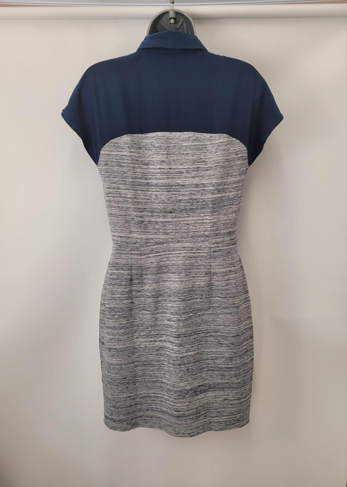 Warehouse Stretch Jersey Dress, Ladies Size 12, blue mix,Sleeveless,Collared,Vgc