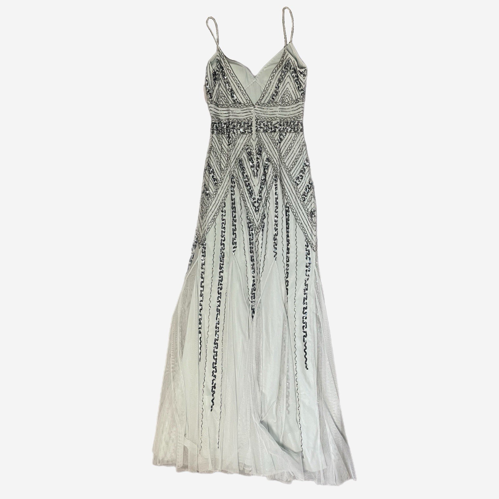Marina NWT light blue beaded mesh v neck gown bridesmaid princess castlecore 6
