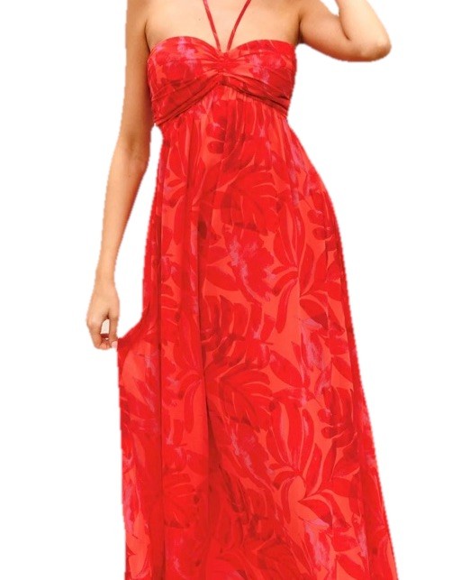 Dress Forum Red Tropical Print Straps Adjustable Maxi Dress Size M