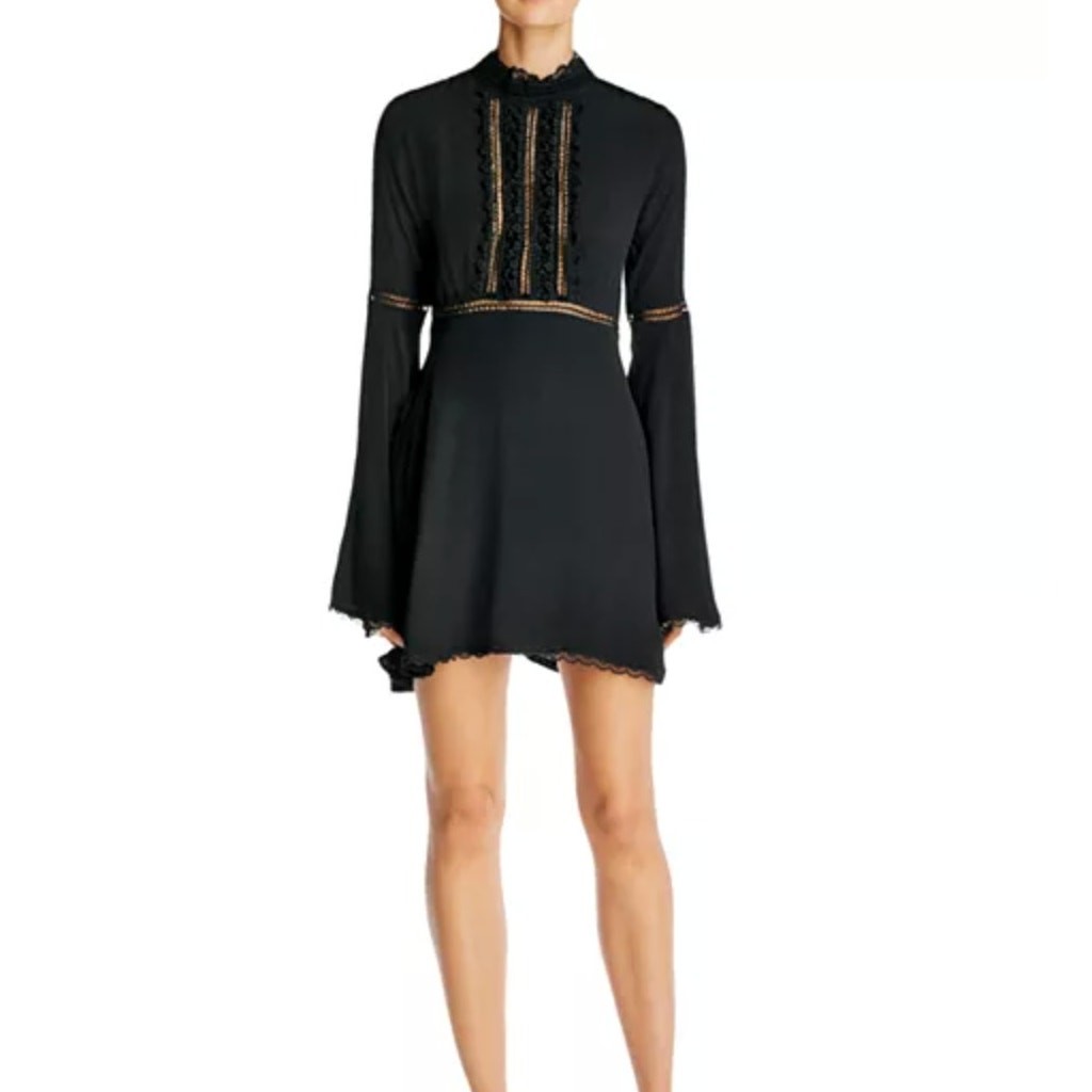For Love & Lemons Willow Bell Sleeve Dress Black Crochet Lace Mini Dress XS
