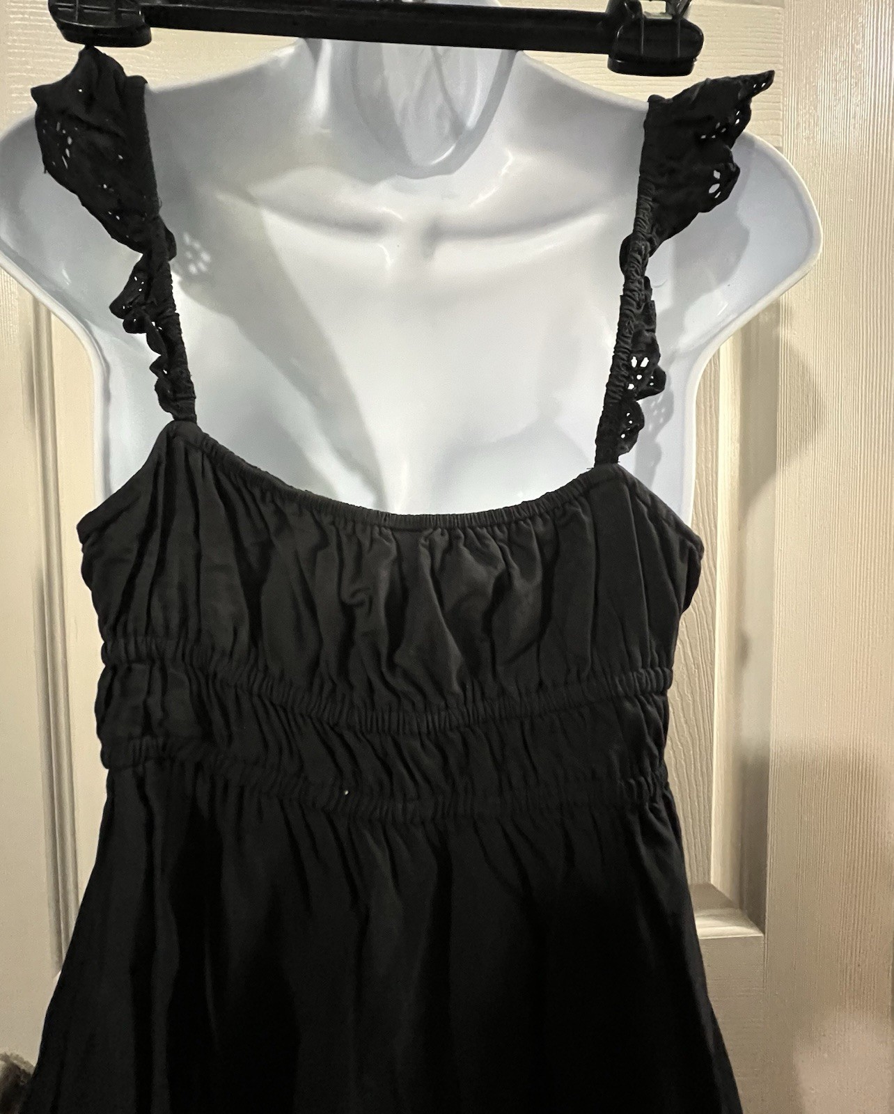 Nordstrom BP 100% Cotton Black Maxi Sundress w Eyelet Hem and Ruffled Straps. S