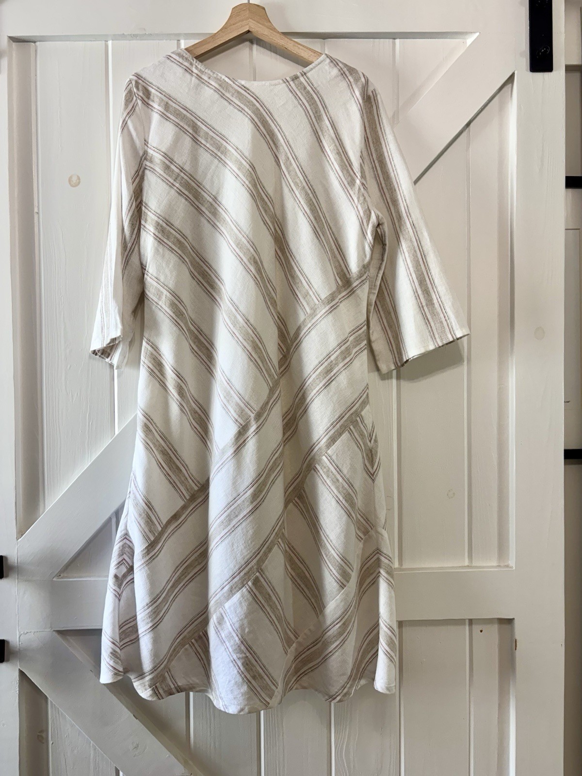 Soft Surroundings Cream Tan Red Striped Linen Blend Scoop Neck Tunic Dress L