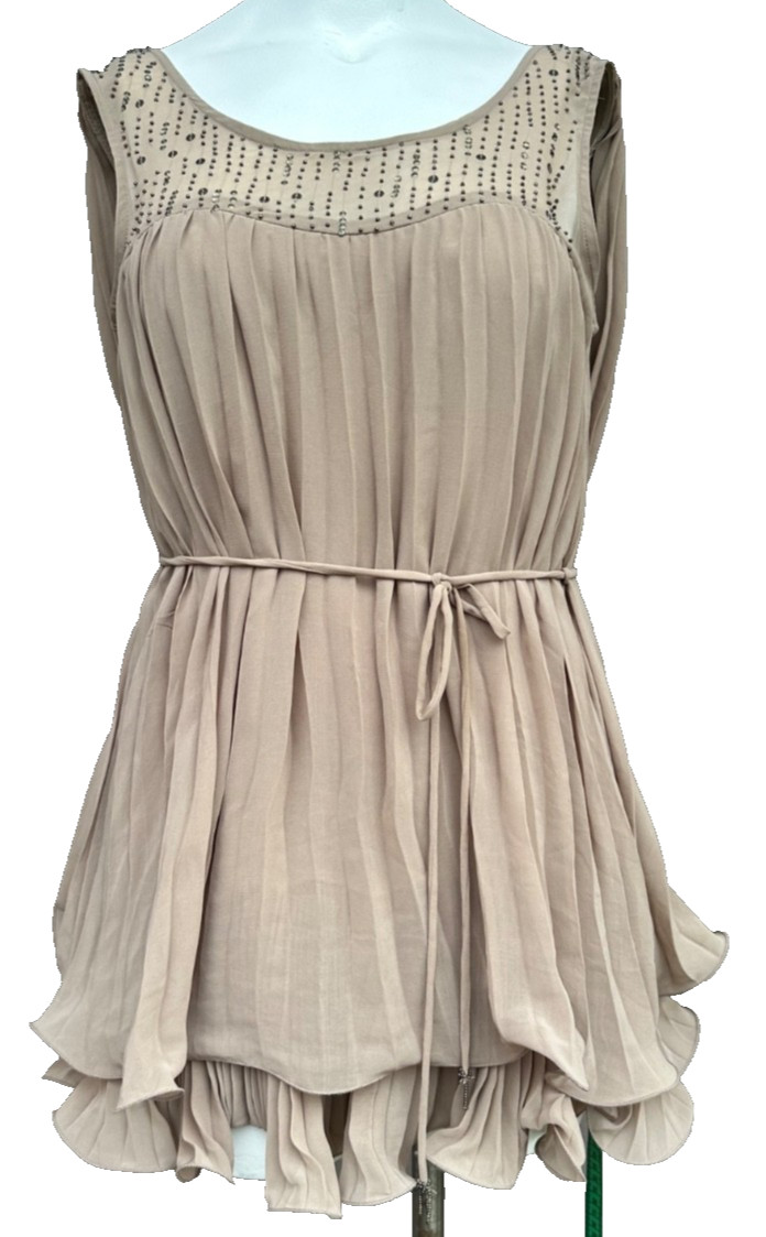 Double Zero Sequin Mini Dress Medium Champagne Beaded Ruffle Party Cocktail Glam