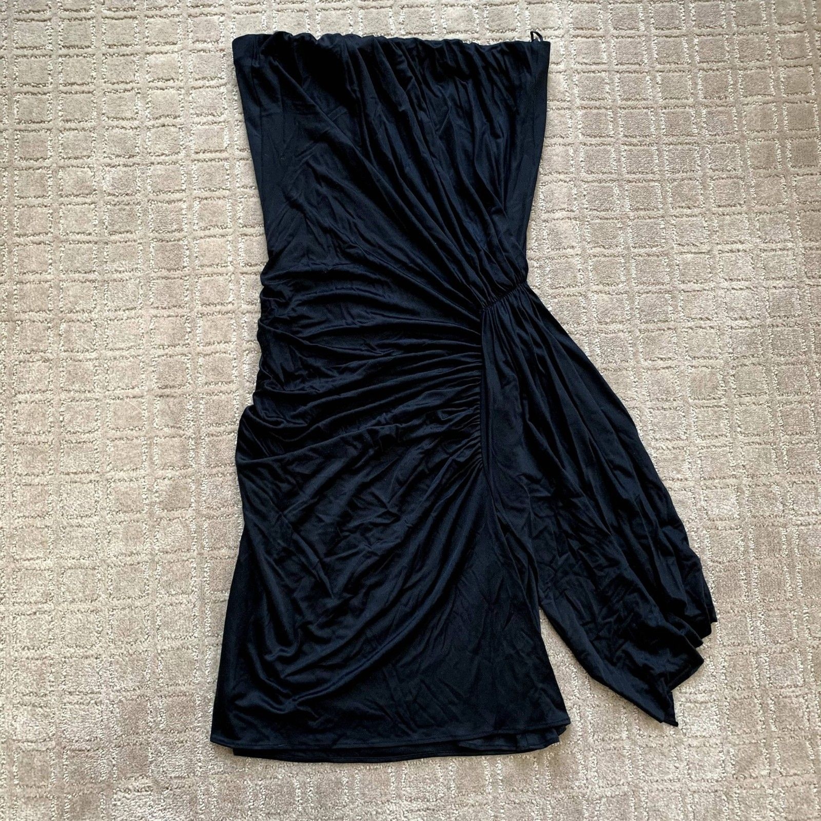 Foley Silk Strapless Mini Dress Women’s XS Black Ruched Y2K Vintage Drape Party