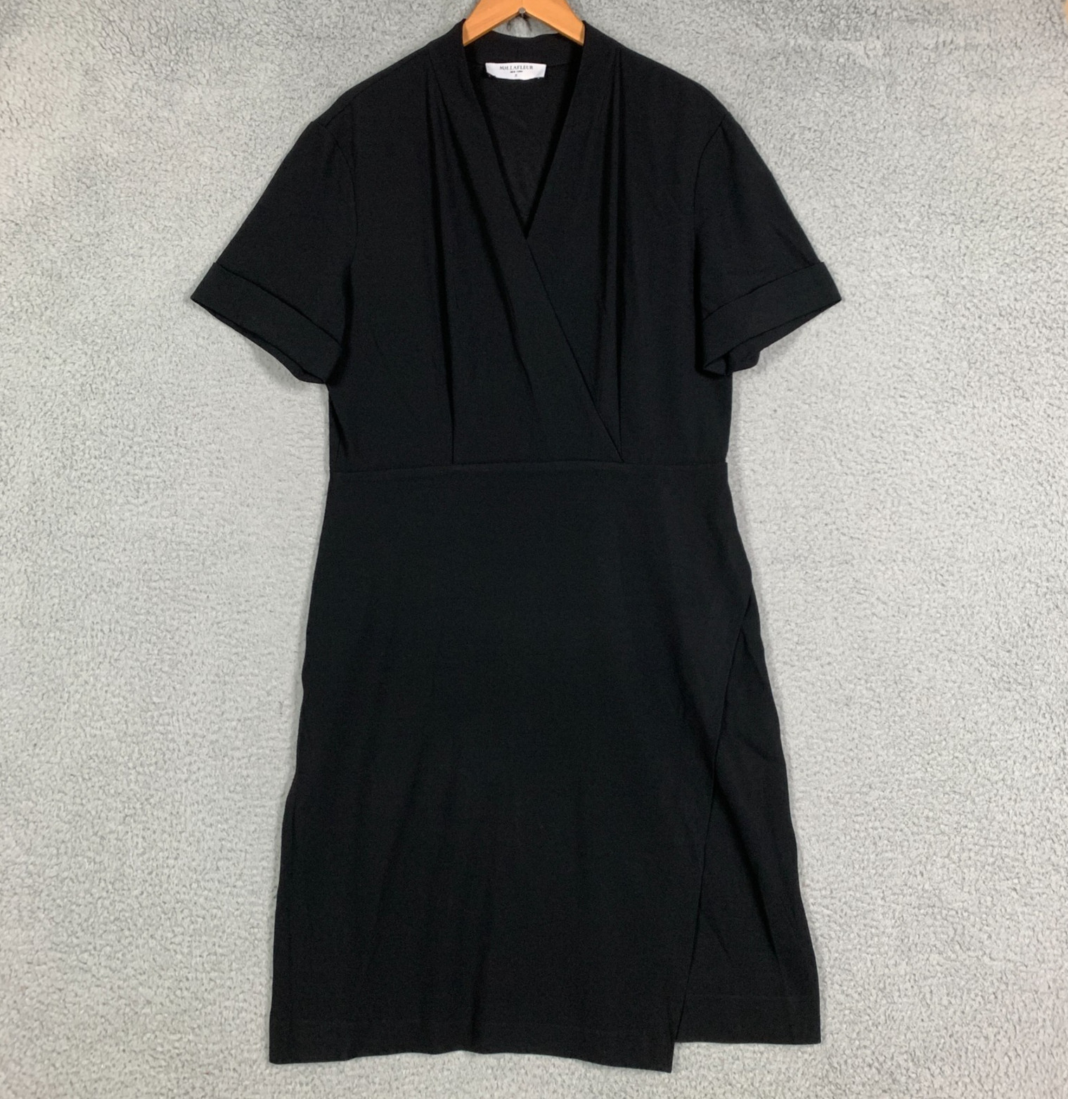 MM Lafleur Tory Wrap Dress Size 14 Black Crepe Short Sleeve Business Career