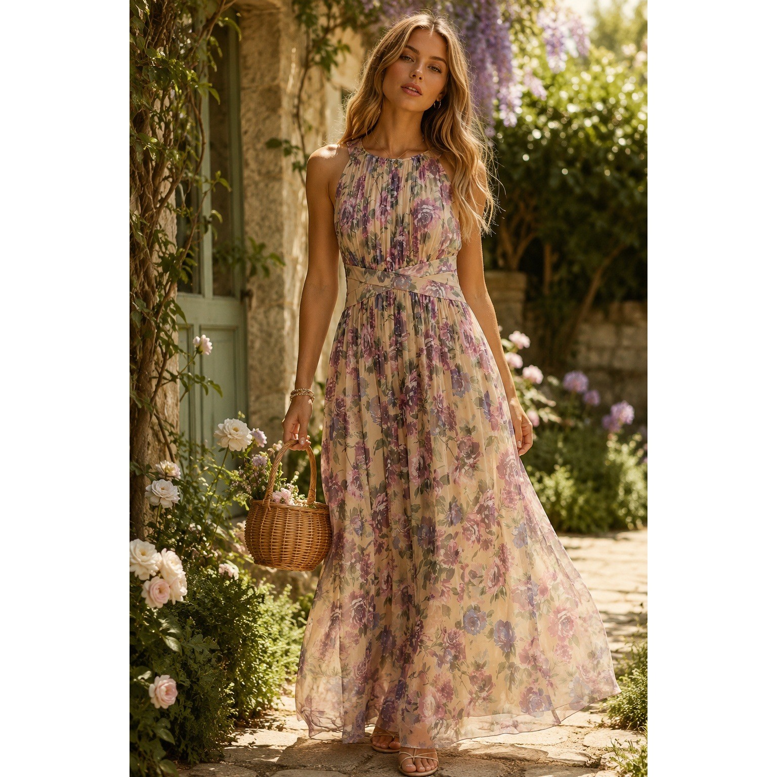 Lovely Grace Dress Women’s XL Floral Chiffon Midi Wedding Guest Cottagecore