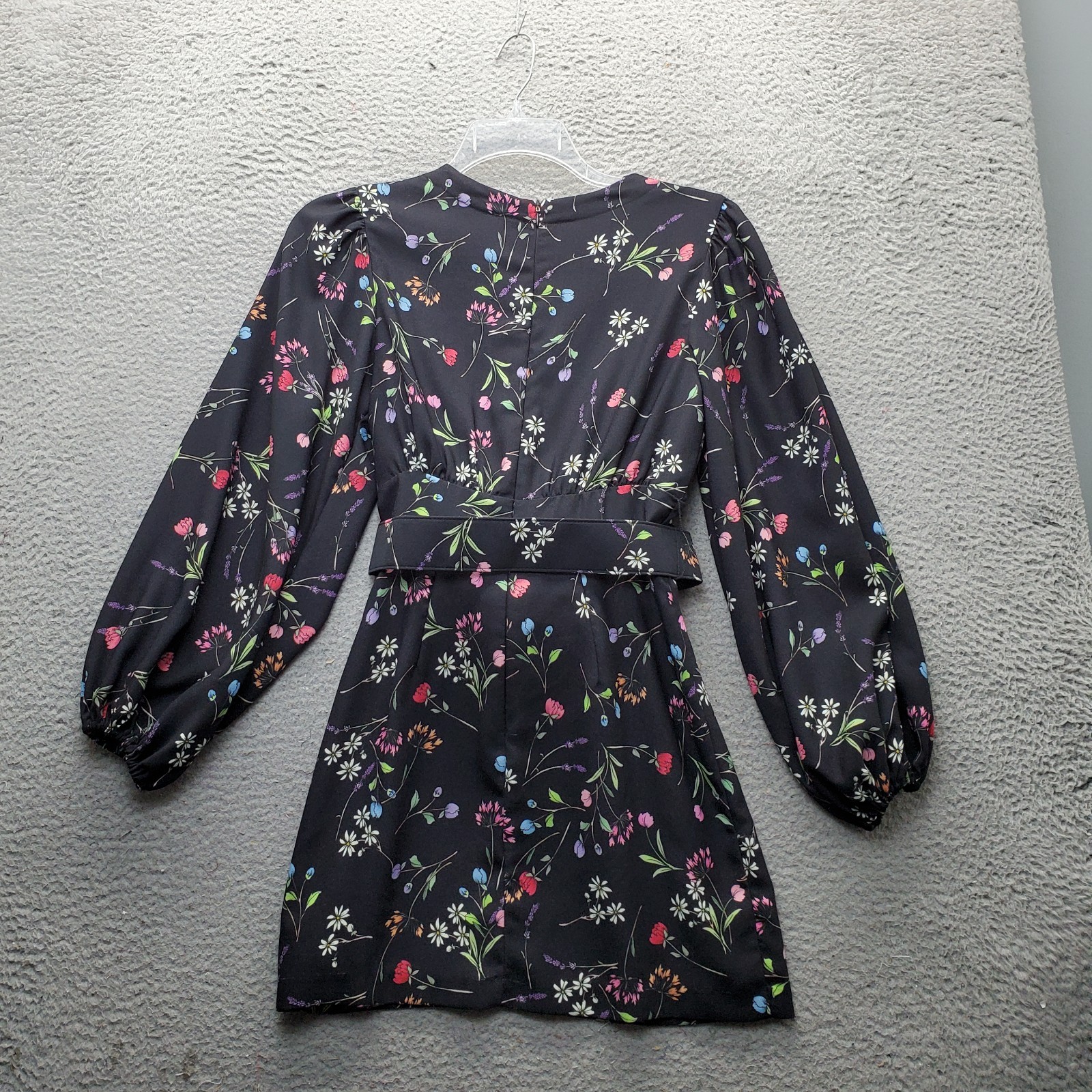 Willow & Clay Mini Dress Womens XS Multi Floral Long Sleeve Keyhole Neck Belted