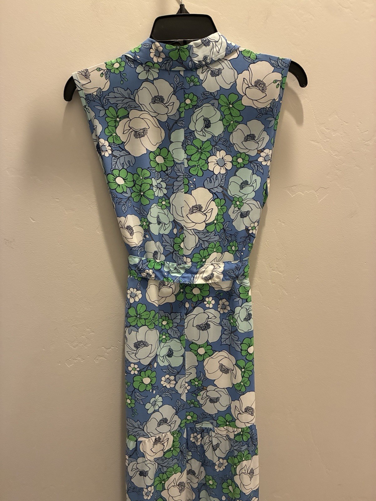Croft & Barrow Blue/Green/White Floral Shirt Maxi Dress M Sleeveless Tie Belt