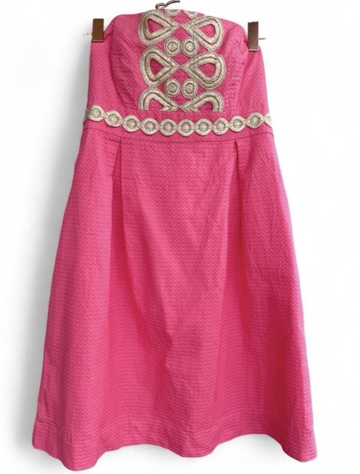 Lilly Pulitzer “Betsey” Pink Strapless Dress W/ Gold Embroidery Size 2