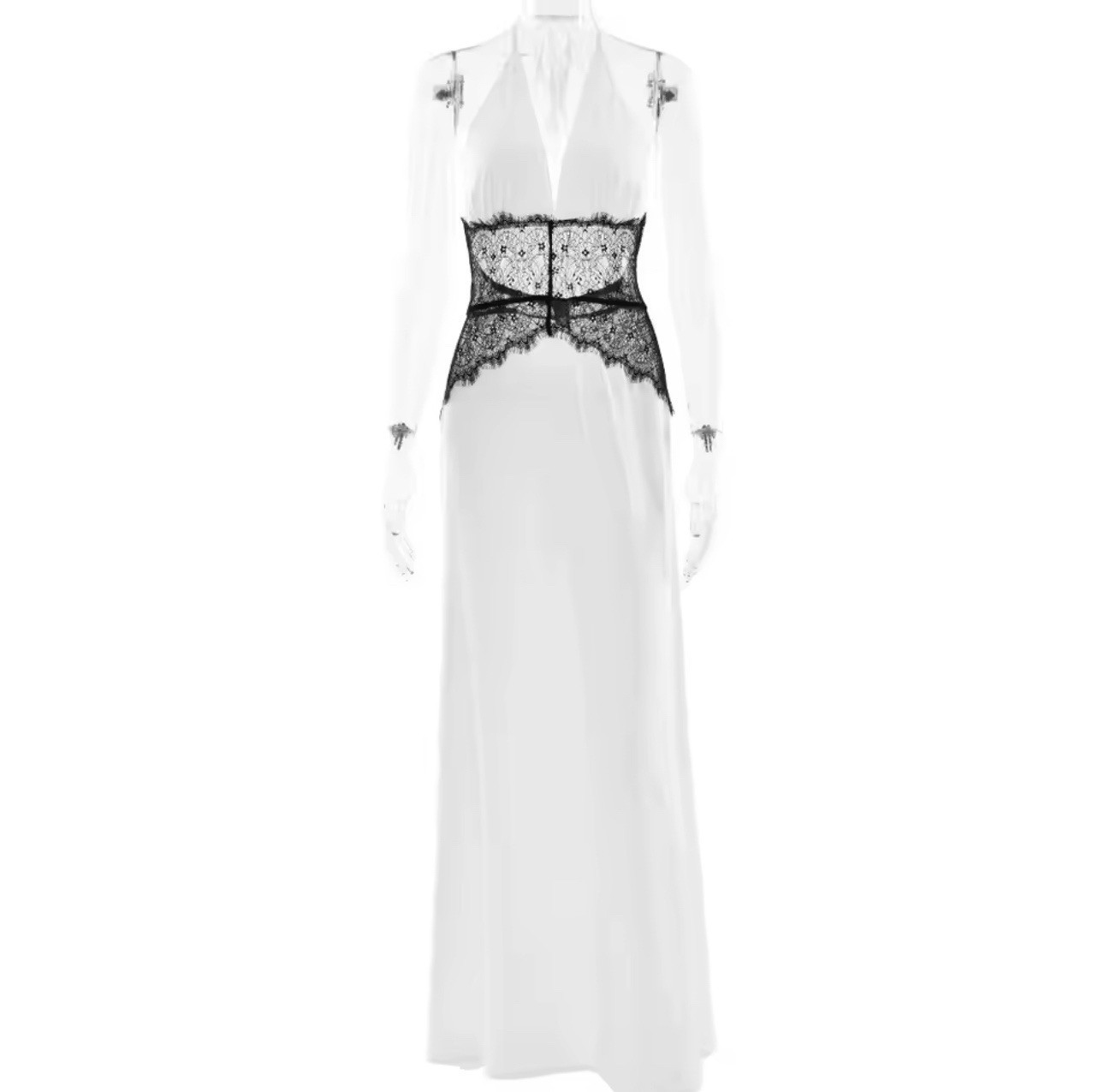 Saide – Halter Gown with Lace Accents In White, Black & Pink Sizes S M L
