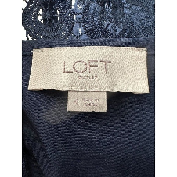 Loft Outlet Navy Blue Crochet Lace Medallion Shift Dress Size 4 Tie Back Zip