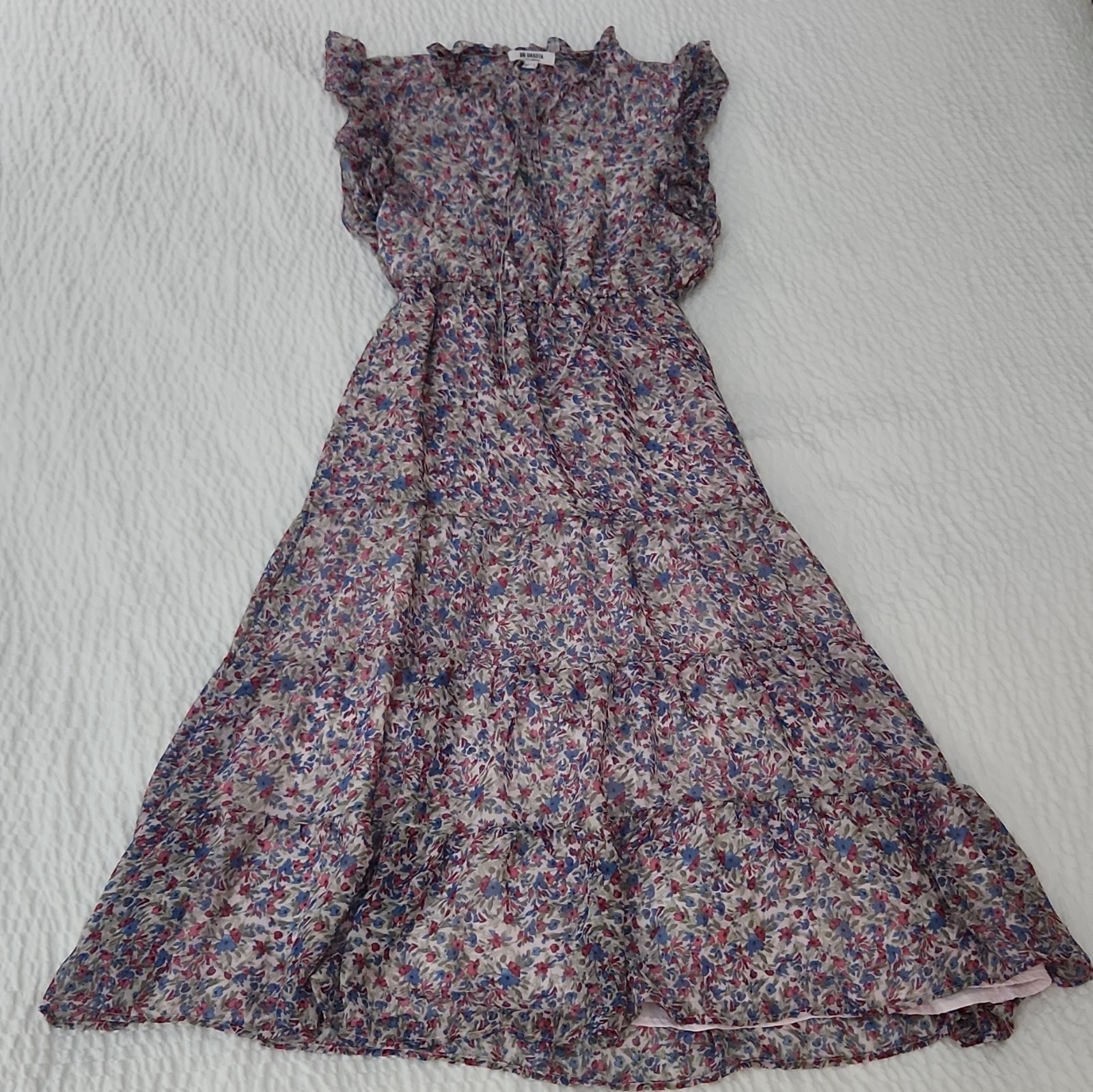 BB Dakota Steve Madden Floral Chiffon Midi Dress Small Ruffle Tiered Boho Lined