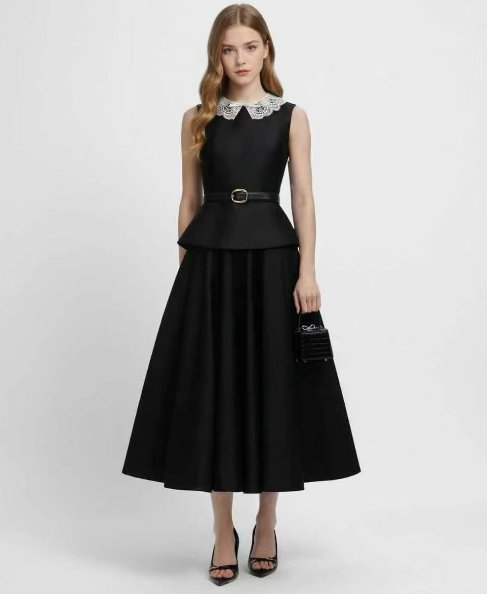 Womens Self-Portrait Round Neck Contrasting Tank Midi Dress