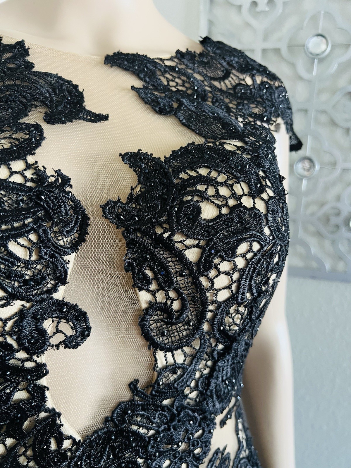 MAC DUGGAL Embellished LACE Cocktail Party Tulle Ruffle Evening Dress sz 4 SMALL