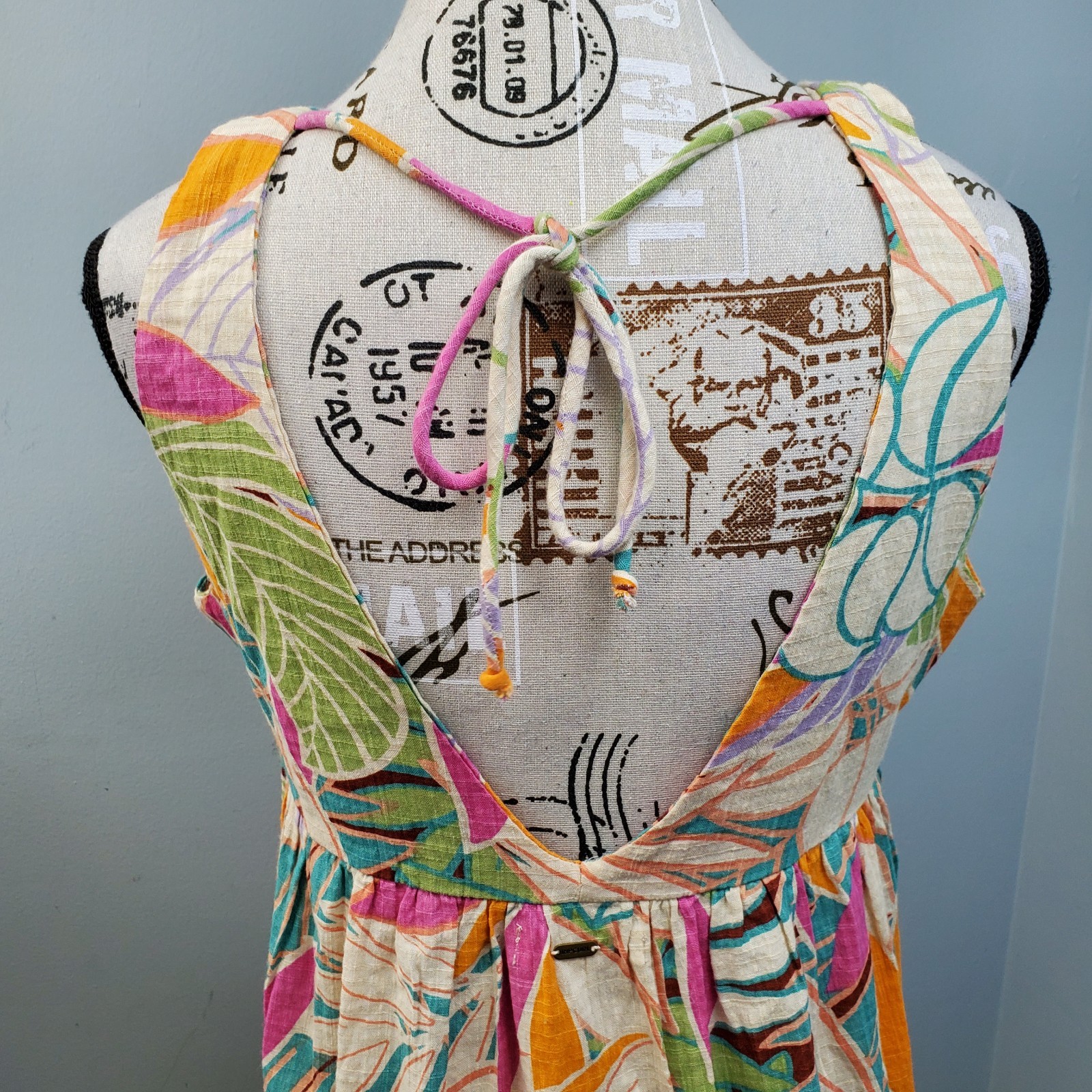 Rip Curl Cover Up Dress Womens S Multicolor Floral Tiered Sleeveless Tie Back