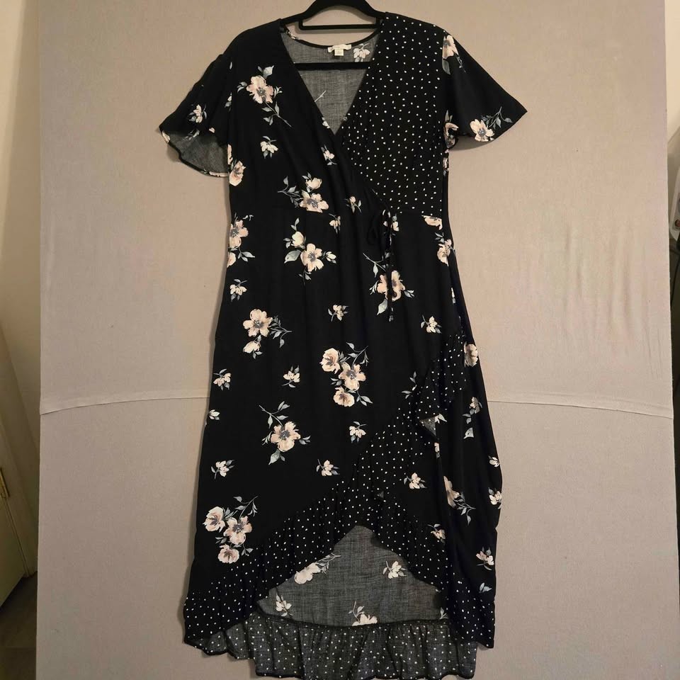 Womens Lg Dress EST. 1946 Floral & Polka Dot Wrap High-Low [37.0059]