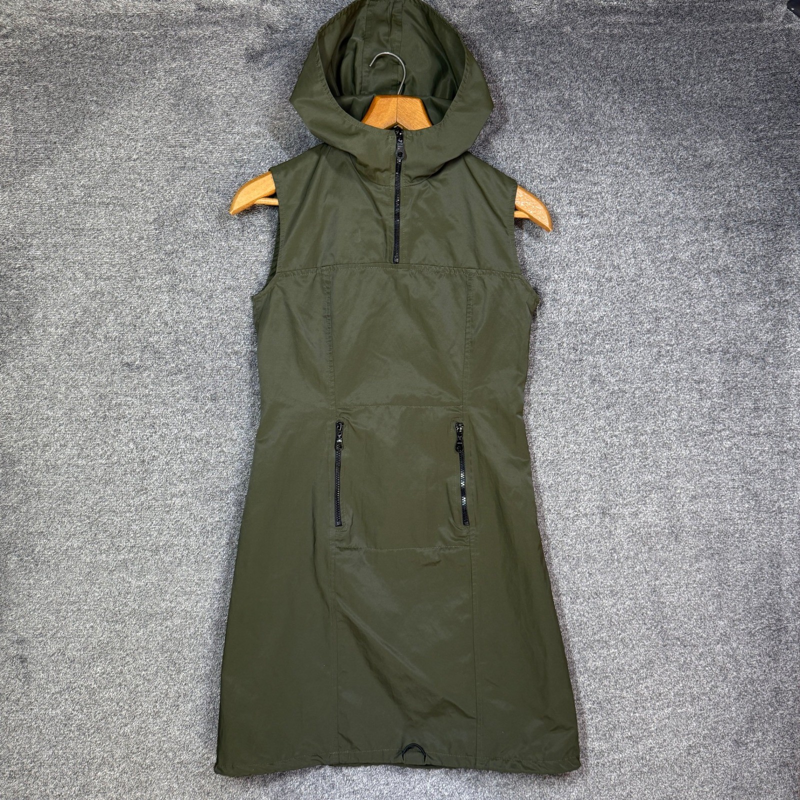 Sharagano Paris Dress Womens S Olive Green Hooded Sleeveless Utility Cargo Mini