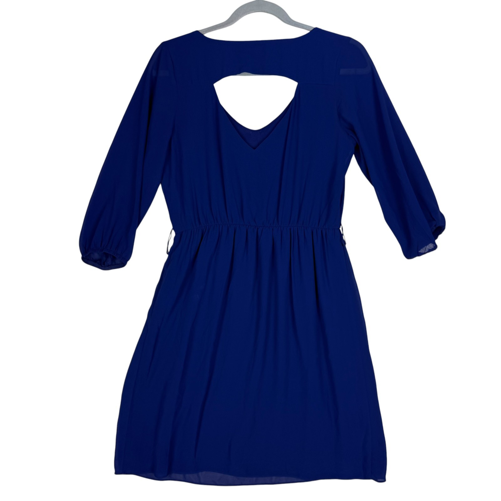 By & By Dress Womens Small Blue Sheer Lined Scoop Neck Keyhole Back Cocktails
