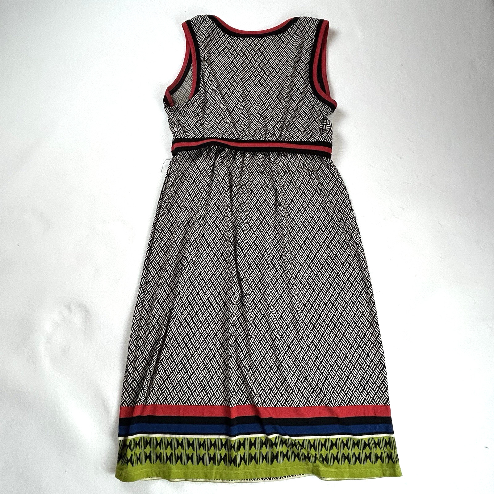 Max Studio Women’s Black & White Geometric Shift Dress w/Red Blue Green Stripe S