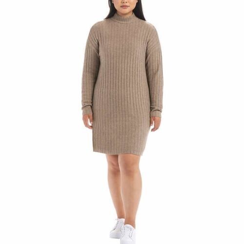 Hilary Radley Ladies’ Cowl Neck Ribbed Sweater Dress Heather Taupe Large